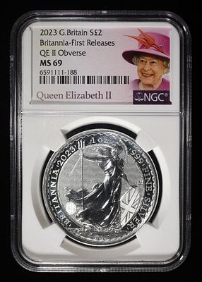 2023 BRITANNIA 1 OZ 0.999 SILVER ROUND NGC MS69. CHECK OUT OUR UPCOMING AUCTIONS ESTIMATE $130 - 