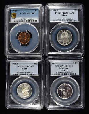 GRADED COIN COLLECTORS LOT. (2) 1998-S WASHINGTON QUARTER PCGS SUPERB GEM PROOF DCAM, 2004-S 