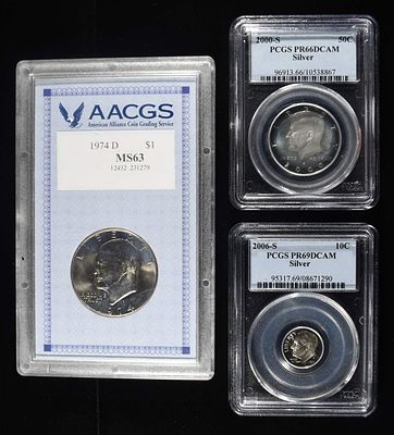 GRADED COIN COLLECTORS LOT. 2000-S KENNEDY HALF DOLLAR PCGS SUPERB GEM PROOF DCAM, 2006-S 