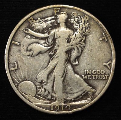 1919 WALKING LIBERTY HALF VF. WEEKLY COIN & CURRENCY AUCTIONS ESTIMATE $300 - $350.
