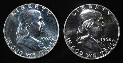 (2) 90% SILVER 1962 FRANKLIN HALF DOLLARS PROOF BU. CHECK OUT OUR UPCOMING AUCTIONS ESTIMATE $90 