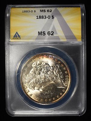 1883-O MORGAN DOLLAR ANACS MS 62. TOP RATED AUCTION HOUSE ESTIMATE $150 - $200.