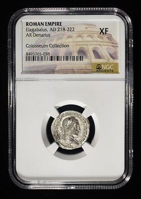 ELAGABALUS, AD 218-222 NGC XF. ROMAN EMPIRE, AR DENARIUS ESTIMATE $200 - $250.
