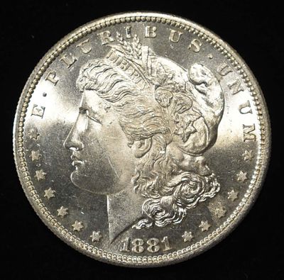 1881-S MORGAN DOLLAR GEM BU. BID WITH SILVER CITY AUCTIONS ESTIMATE $130 - $150.