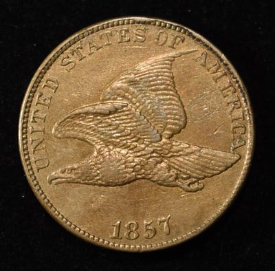 1857 FLYING EAGLE CENT AU/BU. TOP RATED AUCTION HOUSE ESTIMATE $450 - $550.
