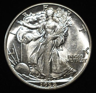 1938-D WALKING LIBERTY HALF DOLLAR CH BU. TOP RATED AUCTION HOUSE ESTIMATE $700 - $800.