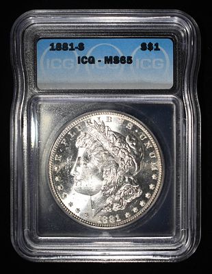 1881-S MORGAN DOLLAR ICG MS65. WEEKLY COIN & CURRENCY AUCTIONS ESTIMATE $160 - $210.