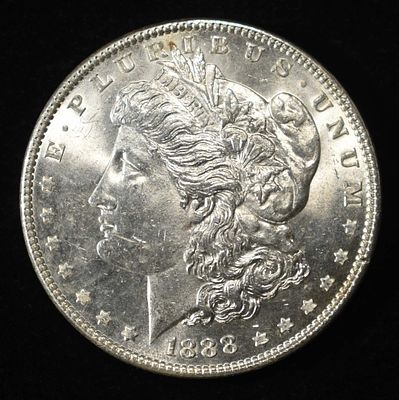 1888 MORGAN DOLLAR BU. BID WITH SILVER CITY AUCTIONS ESTIMATE $150 - $200.