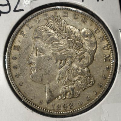 1892 MORGAN DOLLAR XF. BID WITH SILVER CITY AUCTIONS ESTIMATE $180 - $220.