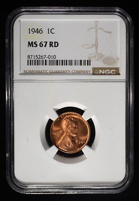 1946 LINCOLN CENT NGC MS-67 RD. BID WITH SILVER CITY AUCTIONS ESTIMATE $600 - $800.