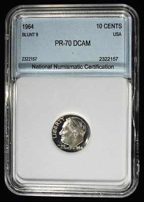 1964 ROOSEVELT DIMES NNC PERFECT GEM PROOF DCAM. LEADERS IN ON-LINE AUCTIONS ESTIMATE $90 - $130.
