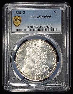 1881-S MORGAN DOLLAR PCGS MS-65. LEADERS IN ON-LINE AUCTIONS ESTIMATE $200 - $250.
