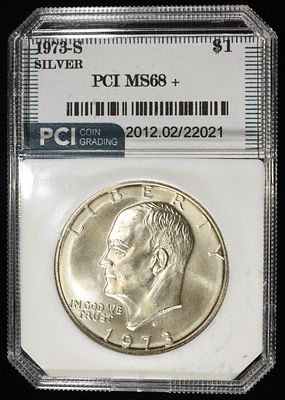 1973-S EISENHOWER DOLLAR PCI SUPERB GEM+ BU SILVER. WEEKLY COIN & CURRENCY AUCTIONS ESTIMATE 