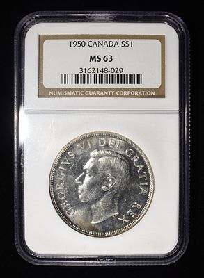 1950 $1 CANADA FWL NGC MS63. WEEKLY COIN & CURRENCY AUCTIONS ESTIMATE $100 - $150.