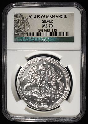 2014 IS. OF MAN ANGEL 1 OZ .999 SILVER ROUND. PERFECT GEM BU CHECK OUT OUR UPCOMING AUCTIONS 