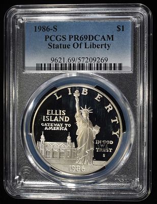1986-S $1 COMMEM STATUE OF LIBERTY PCGS PR69 DCAM. CHECK OUT OUR UPCOMING AUCTIONS ESTIMATE $150 