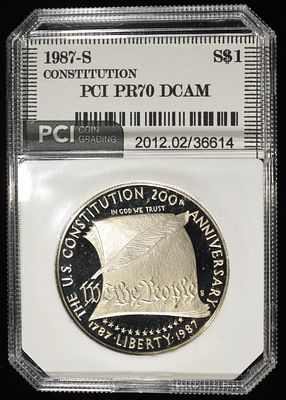 1987-S $1 COMMEM CONSTITUTION PCI PERFECT GEM PR. DCAM WEEKLY COIN & CURRENCY AUCTIONS ESTIMATE 