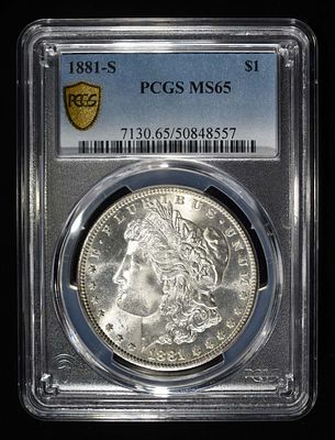 1881-S MORGAN DOLLAR PCGS MS-65. LEADERS IN ON-LINE AUCTIONS ESTIMATE $200 - $250.