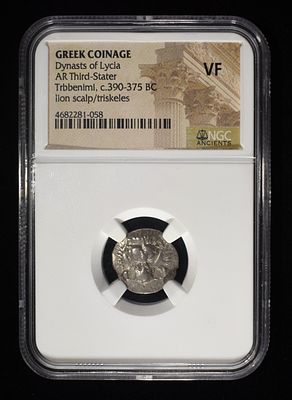 TRBBENIMI, C.390-375 BC NGC VF. DYNASTS OF LYCIA, GREEK COINAGE, AR THIRD-STATER ESTIMATE $260 - 