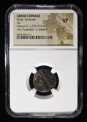 HIERON II, C. 275-215 BC NGC VF. SICILY, SYRACUSE, GREEK COINAGE, AE ESTIMATE $190 - $240.