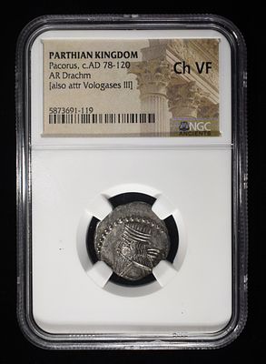 PACORUS, C.AD 78-120 NGC CHVF. PARTHIAN KINGDOM, AR DRACHM ESTIMATE $180 - $230.