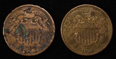 1866 & 1870 2-CENT PIECES. CHECK OUT OUR UPCOMING AUCTIONS ESTIMATE $100 - $150.