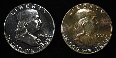 (2) 90% SILVER 1962 FRANKLIN HALF DOLLARS PROOF BU. CHECK OUT OUR UPCOMING AUCTIONS ESTIMATE $90 