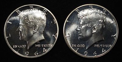 (2) 90% SILVER 1964 KENNEDY HALF DOLLARS PROOF BU. BID WITH SILVER CITY AUCTIONS ESTIMATE $90 - $130.