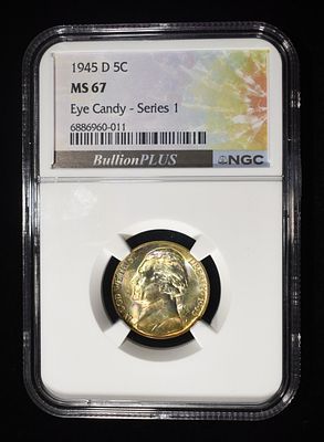 1945-D JEFFERSON NICKEL NGC MS67. CHECK OUT OUR UPCOMING AUCTIONS ESTIMATE $120 - $170.