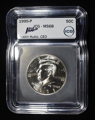 1995-P KENNEDY HALF DOLLAR ICG MS68. LEADERS IN ON-LINE AUCTIONS ESTIMATE $1250 - $1750.