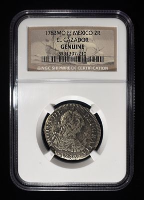 1783MO FF MEXICO 2R EL CAZADOR NGC GENUINE. WEEKLY COIN & CURRENCY AUCTIONS ESTIMATE $250 - $300.