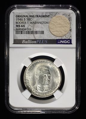 1946-S 50C BOOKER COMMEM NGC MS64. LEADERS IN ON-LINE AUCTIONS ESTIMATE $80 - $120.