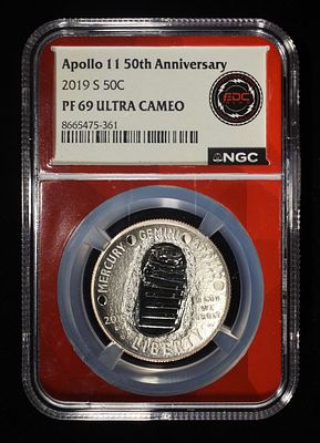 2019-S APOLLO 11 50TH ANNIV PF69 ULTRA CAMEO. TOP RATED AUCTION HOUSE ESTIMATE $150 - $200.
