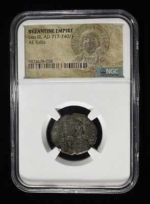 LEO III, AD 717-740/1 NGC. BYZANTINE EMPIRE, AE FOLLIS ESTIMATE $200 - $250.