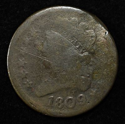 1809 CLASSIC HEAD HALF CENT. LEADERS IN ON-LINE AUCTIONS ESTIMATE $90 - $130.