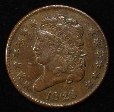 1828 13 STARS CLASSIC HEAD HALF CENT VF/XF. CHECK OUT OUR UPCOMING AUCTIONS ESTIMATE $150 - $200.