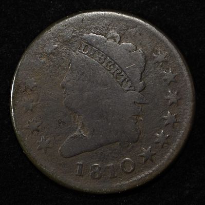 1810 CLASSIC HEAD LARGE CENT G/VG. BID WITH SILVER CITY AUCTIONS ESTIMATE $250 - $300.
