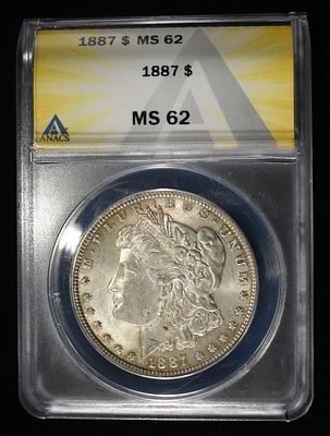 1887 MORGAN DOLLAR ANACS MS62. WEEKLY COIN & CURRENCY AUCTIONS ESTIMATE $110 - $160.