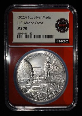 2023 SILVER MEDAL U.S. MARINE CORPS NCG MS70. CHECK OUT OUR UPCOMING AUCTIONS ESTIMATE $200 - $250.