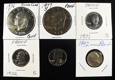 COLLECTORS LOT. 1976-S EISENHOWER DOLLAR CLAD PROOF, 1977-S EISENHOWER DOLLAR PROOF, 1971-S & 