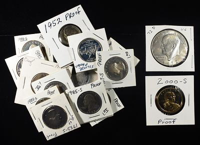 COLLECTORS LOT. 1972-D EISENHOWER DOLLAR, 2000-S SACAGAWEA DOLLAR PROOF, (12) WASHINGTON 