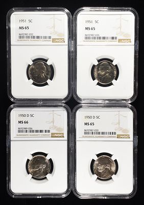 1950-D MS66, 1950-D & (2)1951 MS65 JEFFERSON 5C. TOP RATED AUCTION HOUSE ESTIMATE $100 - $150.