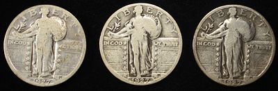 1927-P,D,S STANDING LIBERTY QUARTERS VG. TOP RATED AUCTION HOUSE ESTIMATE $150 - $200.