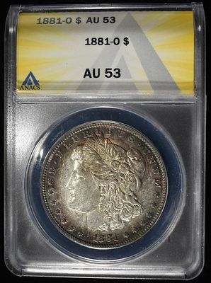 1881-O MORGAN DOLLAR ANACS AU53. TOP RATED AUCTION HOUSE ESTIMATE $100 - $150.