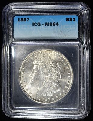 1887 MORGAN DOLLAR ICG MS64. BID WITH SILVER CITY AUCTIONS ESTIMATE $120 - $170.