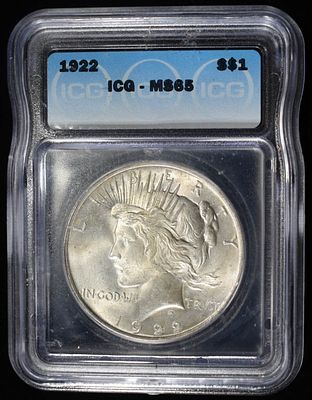 1922 PEACE DOLLAR ICG MS65. CHECK OUT OUR UPCOMING AUCTIONS ESTIMATE $170 - $220.