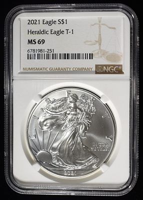 2021 AMERICAN SILVER EAGLE NGC MS69. CHECK OUT OUR UPCOMING AUCTIONS ESTIMATE $140 - $190.