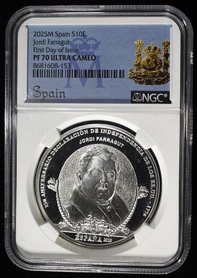 2025M SPAIN JORDI FARRAGUT NGC PF-70 ULTRA CAMEO. LEADERS IN ON-LINE AUCTIONS ESTIMATE $150 - $200.