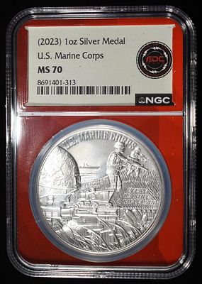 (2023) SILVER MEDAL US MARINE CORPS NGC MS-70. TOP RATED AUCTION HOUSE ESTIMATE $150 - $200.