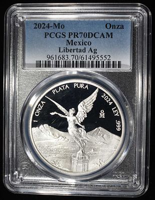 2024 MEXICO 1 OZ .999 SILVER ROUND PCGS PR70DCAM. TOP RATED AUCTION HOUSE ESTIMATE $120 - $170.